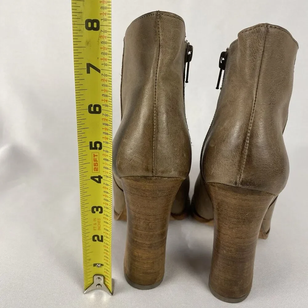 Jean-Michel Cazabat Leather Ankle Boots Zip Block Heel Brown Shoes Sz 6/36